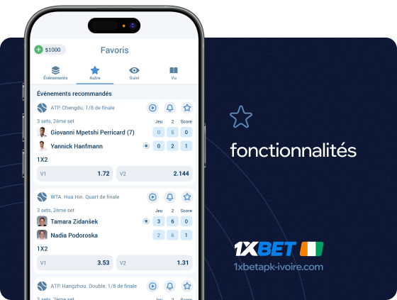 1xbet Betapk Côte d'Ivoire fonctionnalites